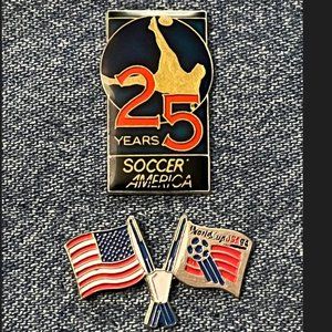 1994 World Cup Pin ~ USA ~ 25 Years Soccer America ~ Lot of 2